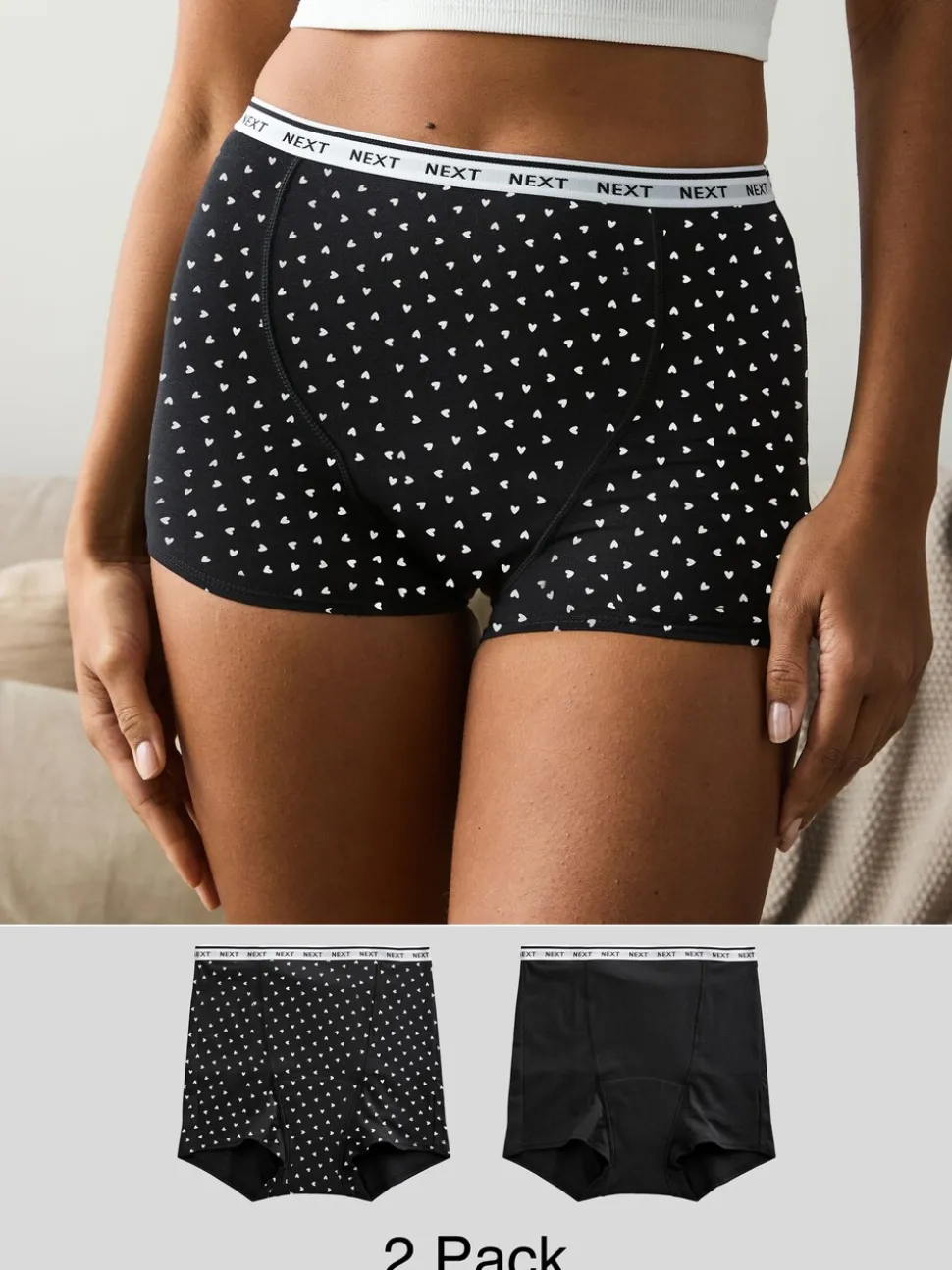 Cœur noir/rouge - Culotte pour règles abondantes 2 Pack