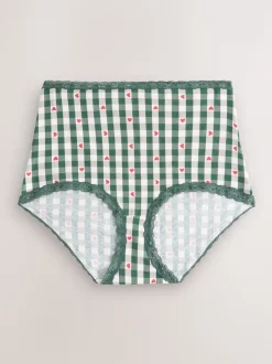 Cœur rouge/vert à carreaux - Lot de 4 culottes en coton et dentelle