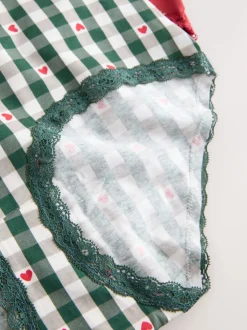 Cœur rouge/vert à carreaux - Lot de 4 culottes en coton et dentelle
