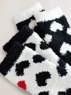 Cœurs rouges noir/blanc - Lot de 2 paires de chaussettes douillettes