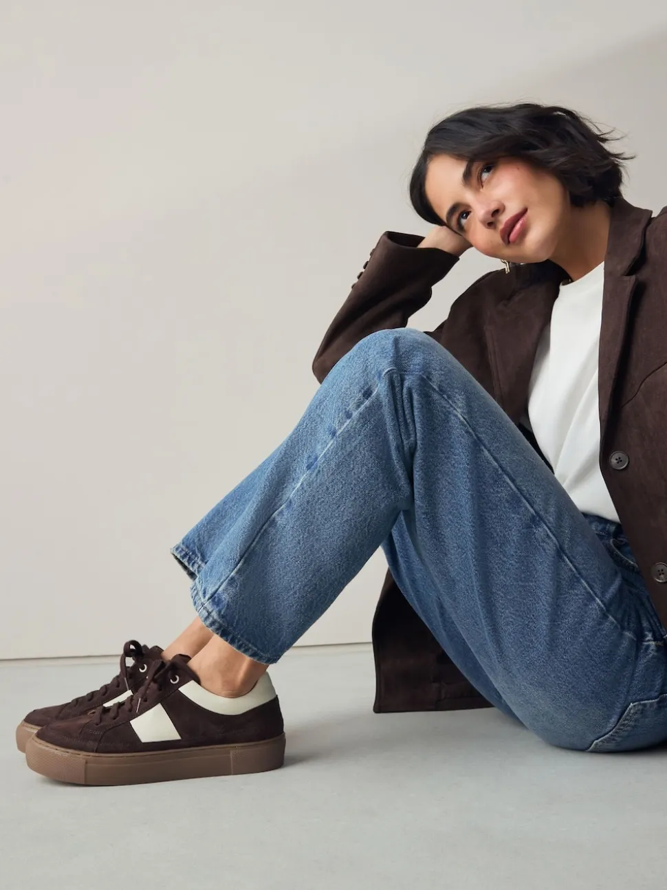 Daim marron chocolat - Baskets à lacets Forever Comfort® en cuir à bandes latérales épaisses