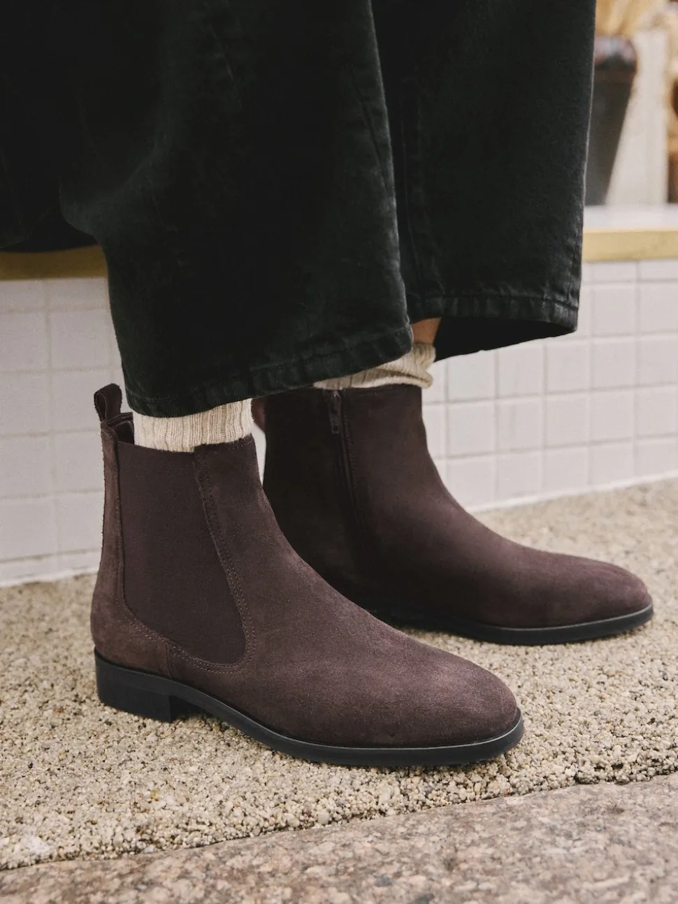 Daim marron chocolat - Bottines Chelsea ultra confortables