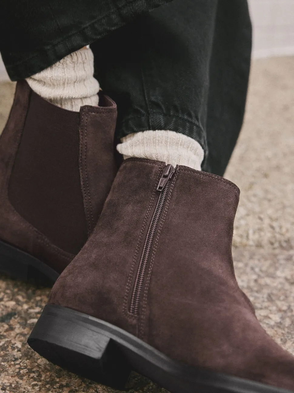 Daim marron chocolat - Bottines Chelsea ultra confortables