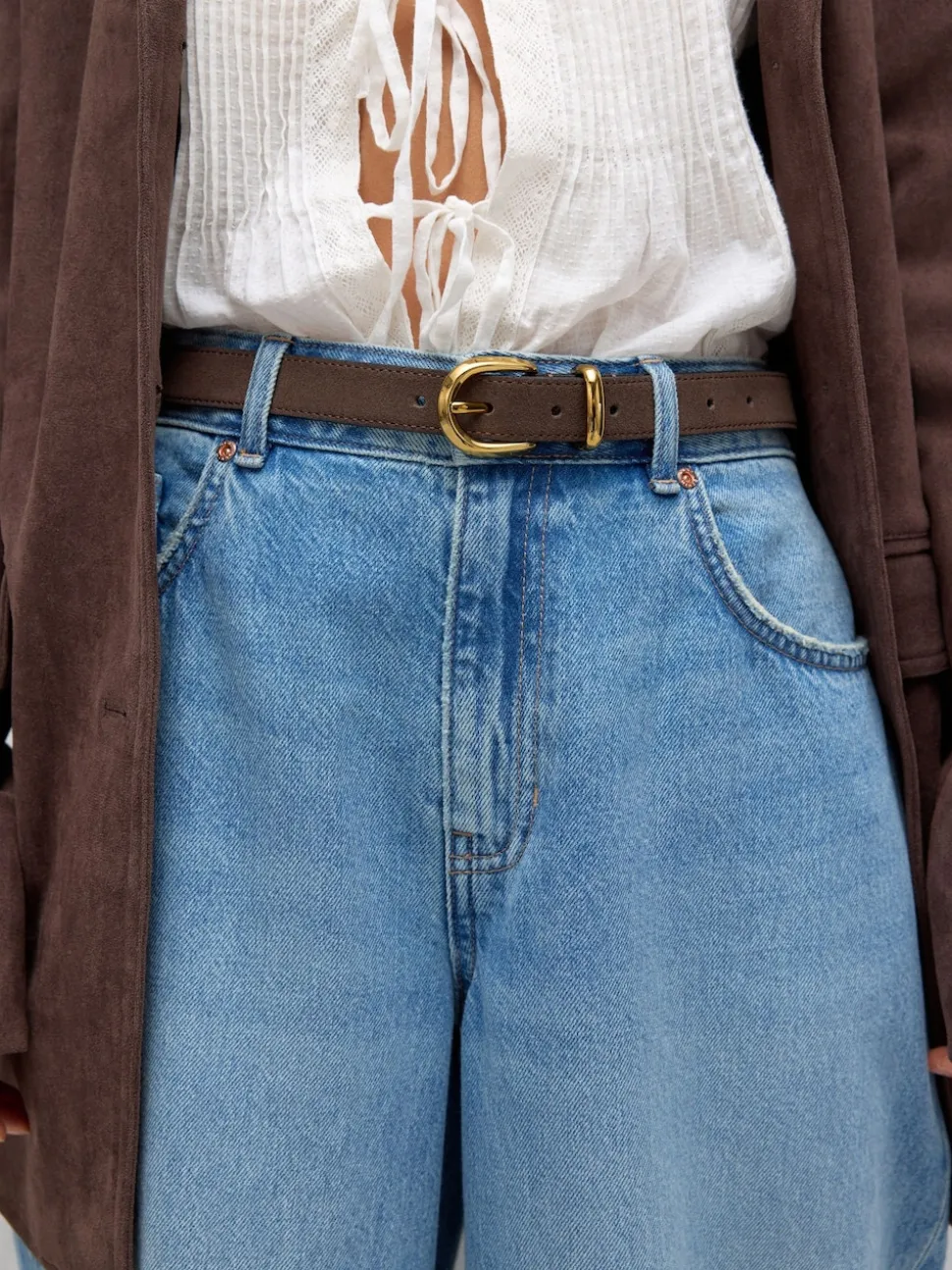 Daim marron chocolat - Ceinture mi-longue N. Premium Made In Italy