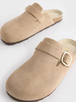 Daim neutre - sabots en cuir avec semelle plantaire