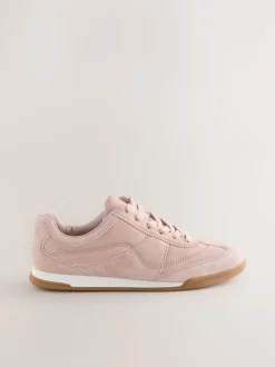Daim rose - Baskets à lacets avec panneau de coutures en cuir