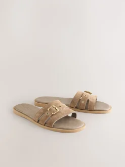 Daim Taupe neutre - Sandales mules à boucle