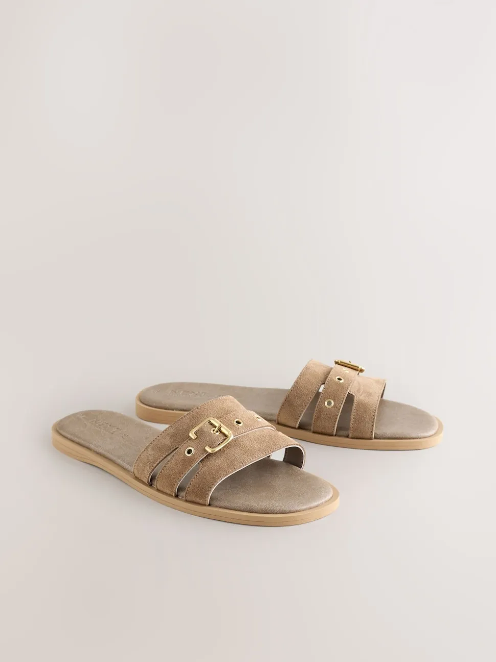 Daim Taupe neutre - Sandales mules à boucle