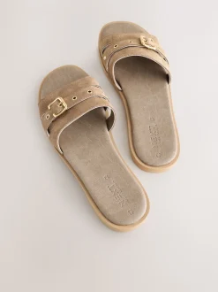 Daim Taupe neutre - Sandales mules à boucle