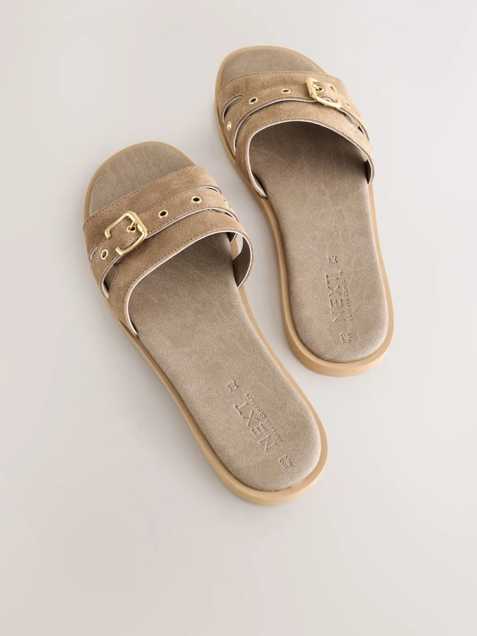 Daim Taupe neutre - Sandales mules à boucle
