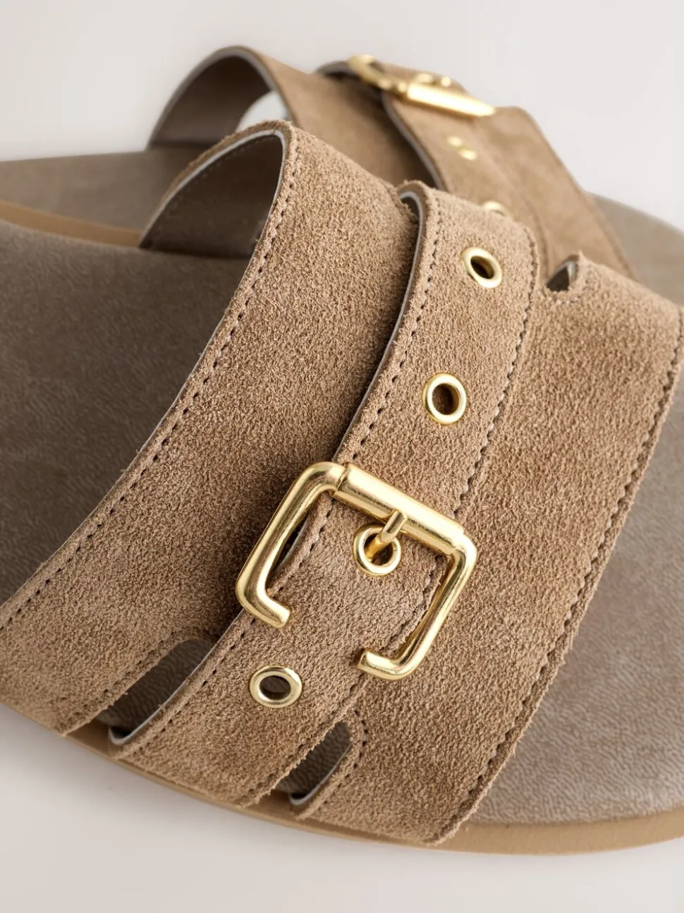 Daim Taupe neutre - Sandales mules à boucle