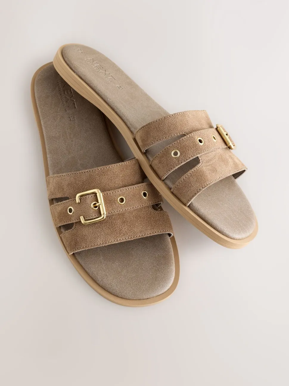 Daim Taupe neutre - Sandales mules à boucle