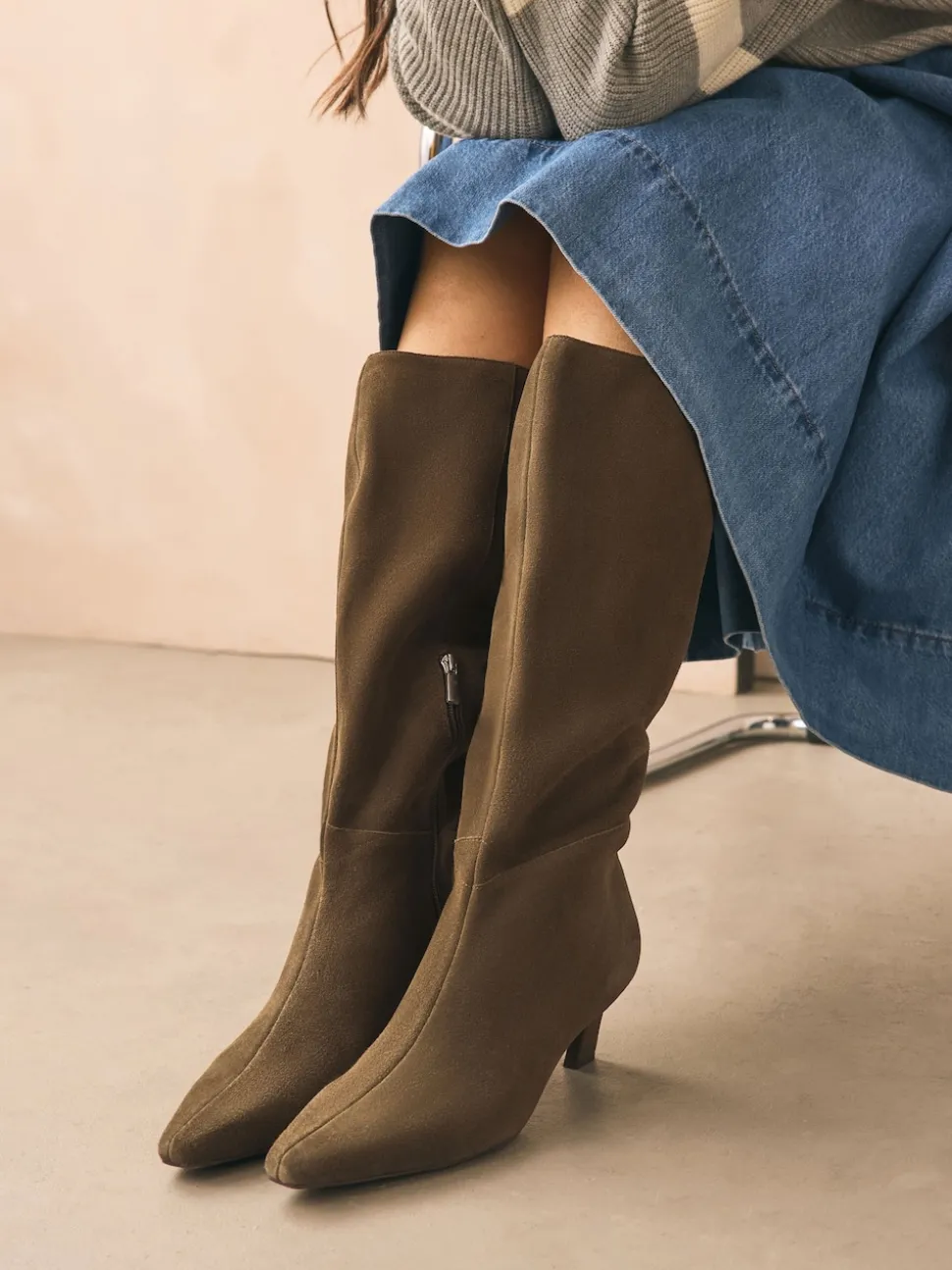 Daim vert kaki - Bottes à talons Forever Comfort® à bout pointu