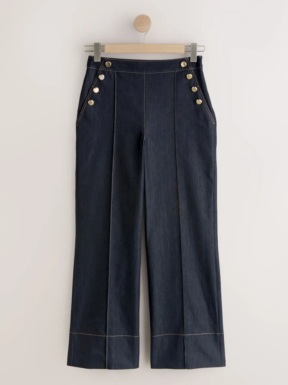 Denim - Pantalons à jambe large avec des boutons Or