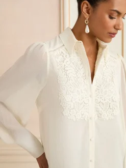 Dentelle écrue blanche - Chemise Love & Roses Centre à manches longues