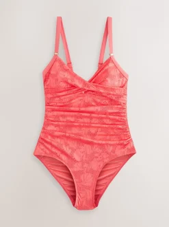 Dentelle rose corail - Maillot de bain moulant avec contrôle du ventre