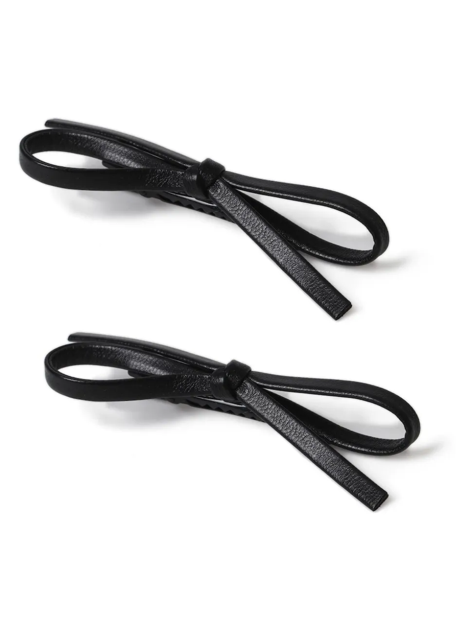 Diapositives Aela noires en similicuir avec nœud et cheveux
