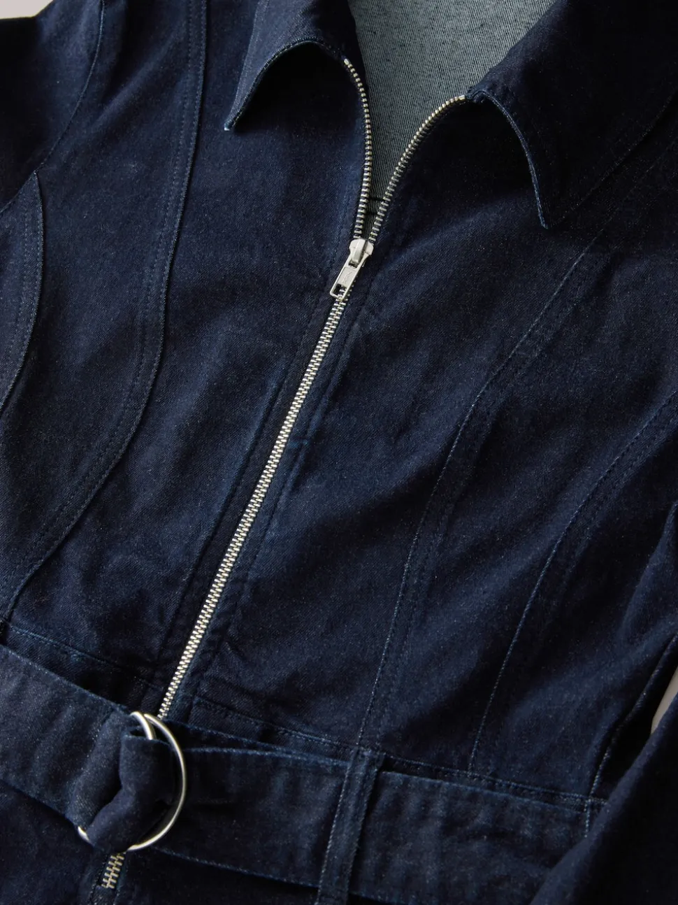 Délavage bleu - Combinaison en Denim ceinturée à Jambe large