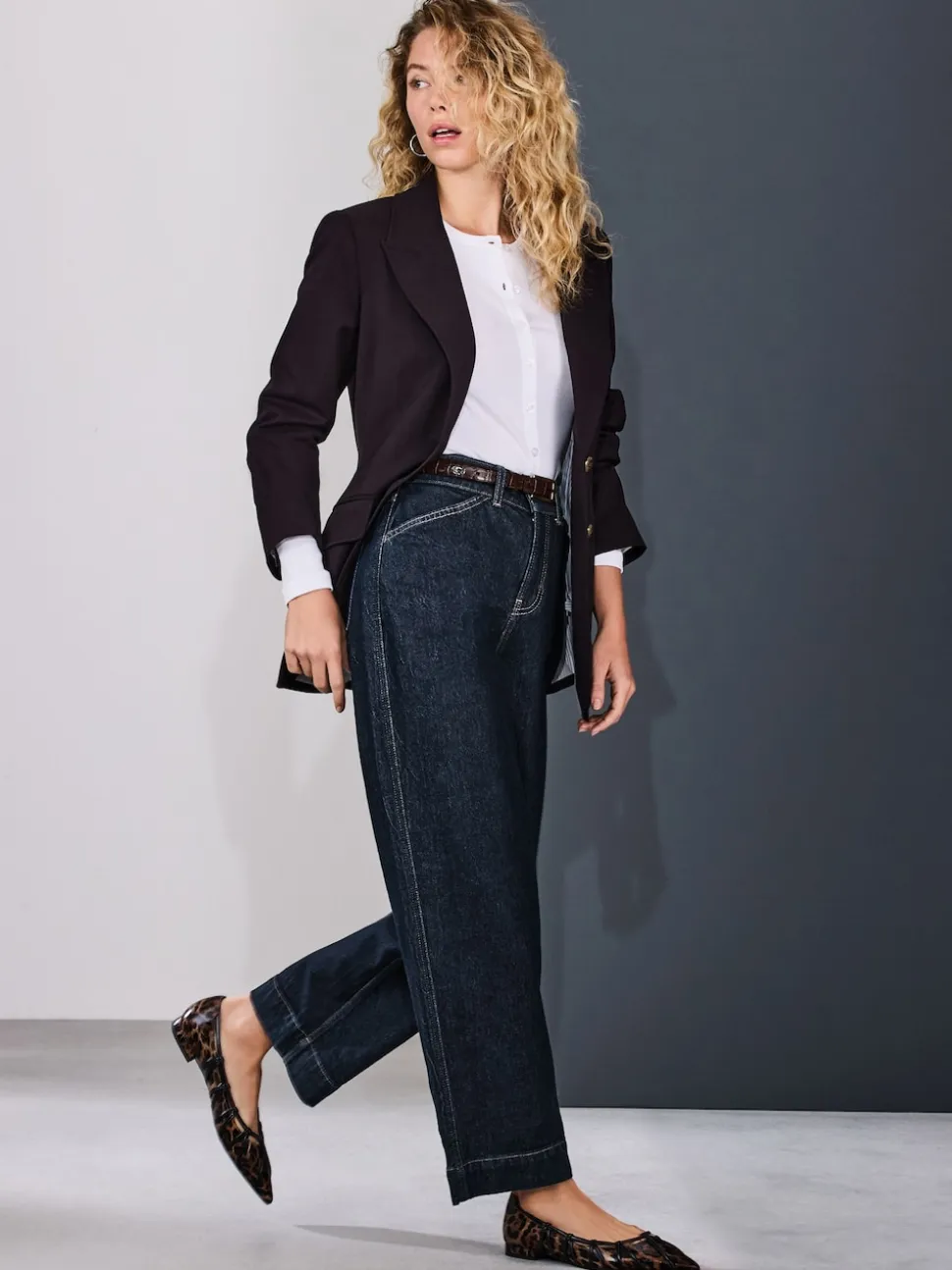 Délavage bleu - Jean denim à jambe large