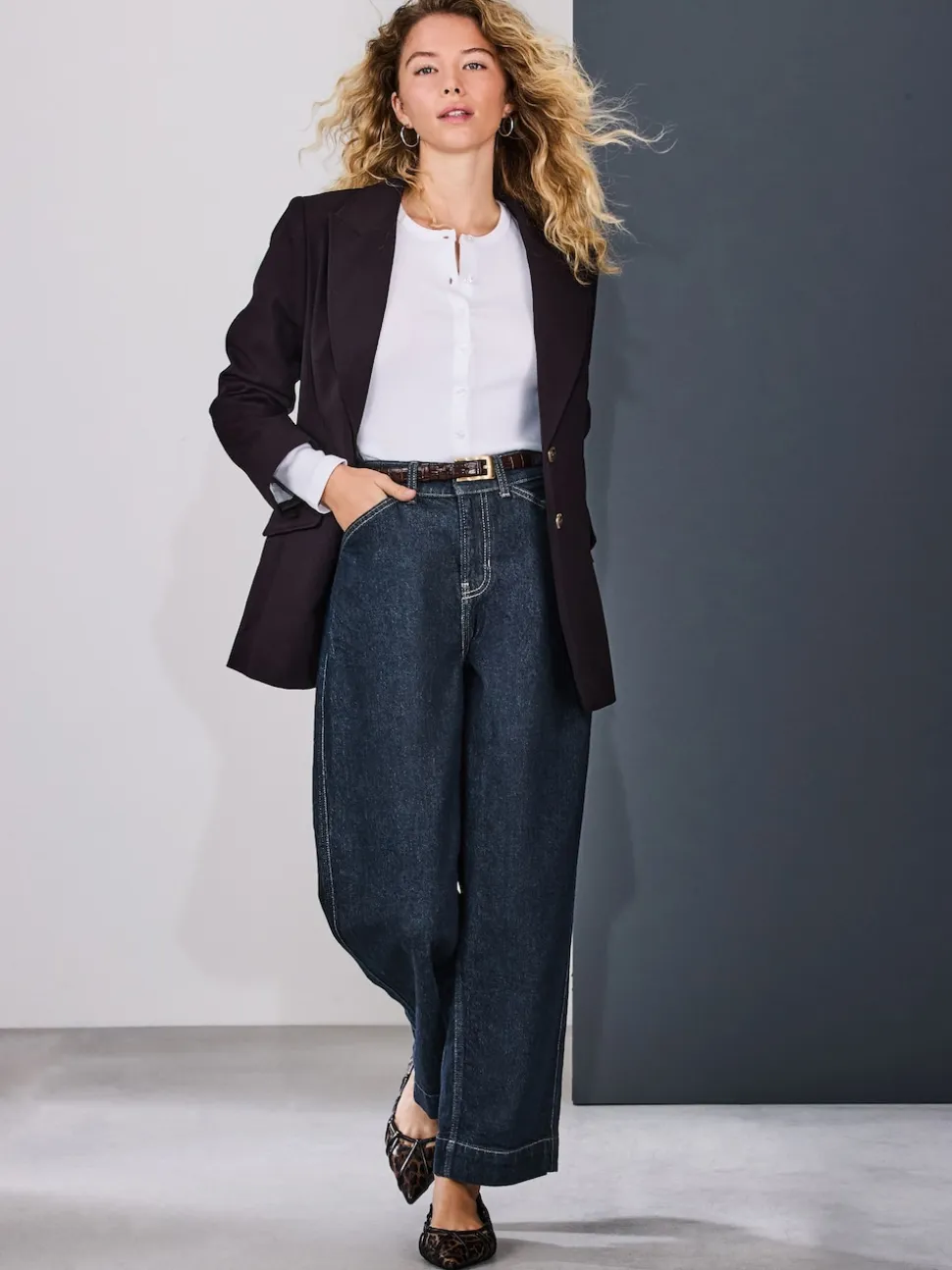 Délavage bleu - Jean denim à jambe large