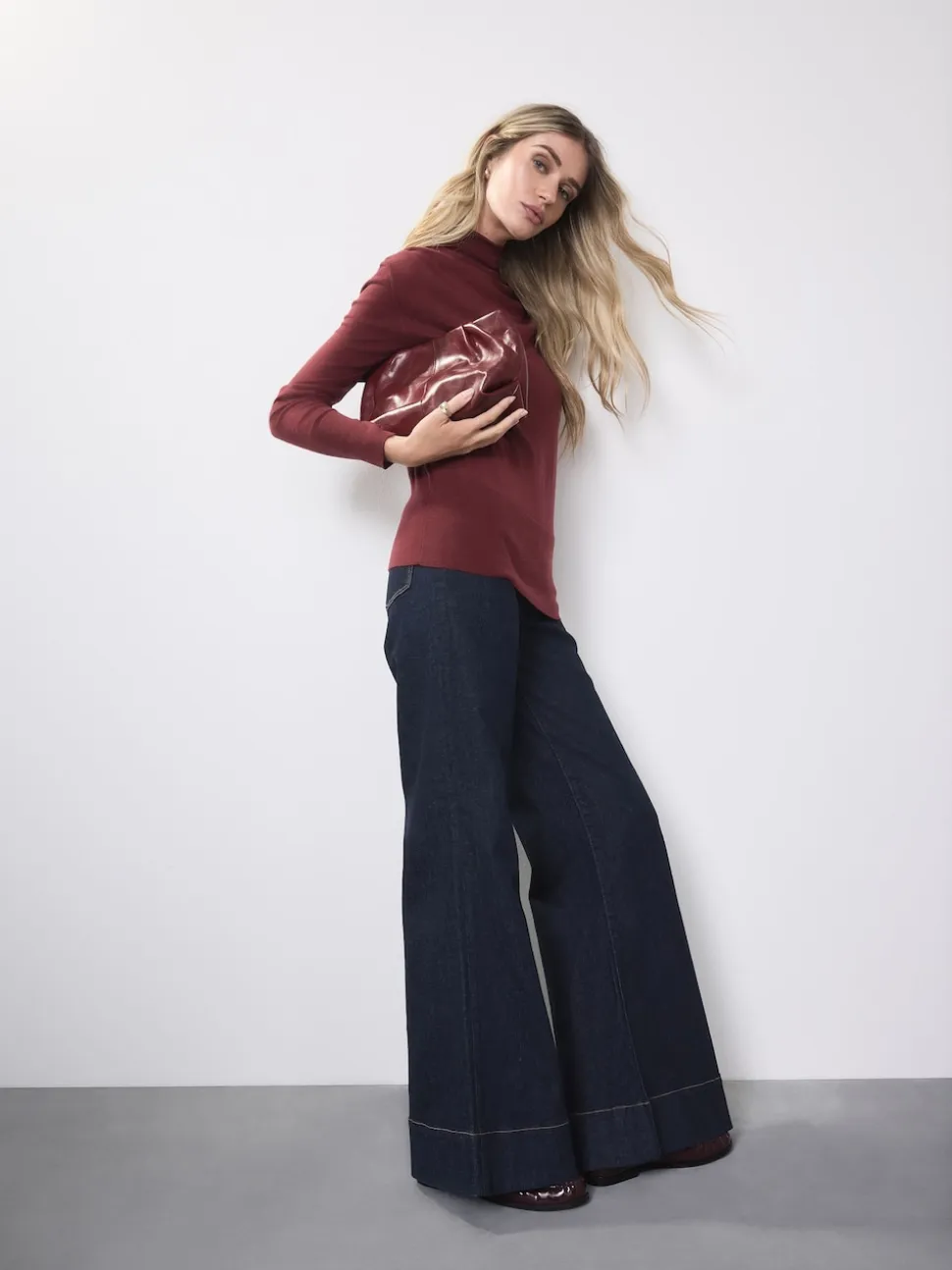 Délavage bleu - Jean extensible Ample taille haute