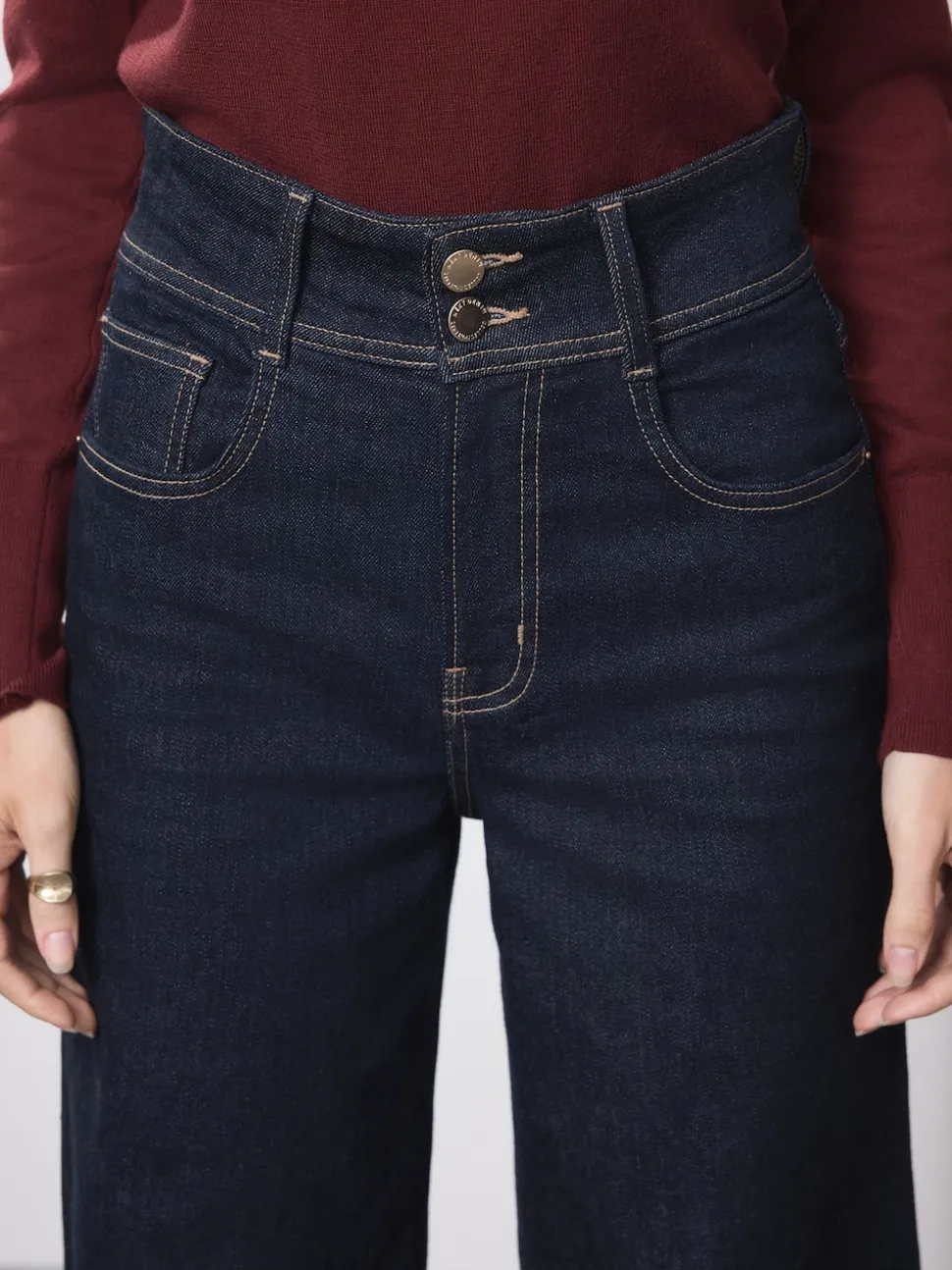 Délavage bleu - Jean extensible Ample taille haute