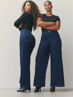 Délavage bleu - Jean extensible à enfiler à jambe large taille haute