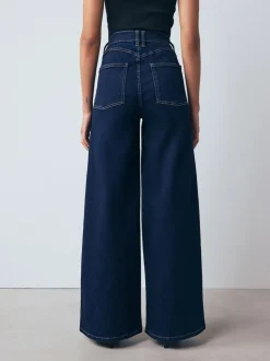 Délavage bleu - Jean extensible à enfiler à jambe large taille haute