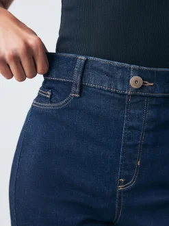 Délavage bleu - Jean extensible à enfiler à jambe large taille haute