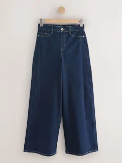 Délavage bleu - Jean extensible à enfiler à jambe large taille haute