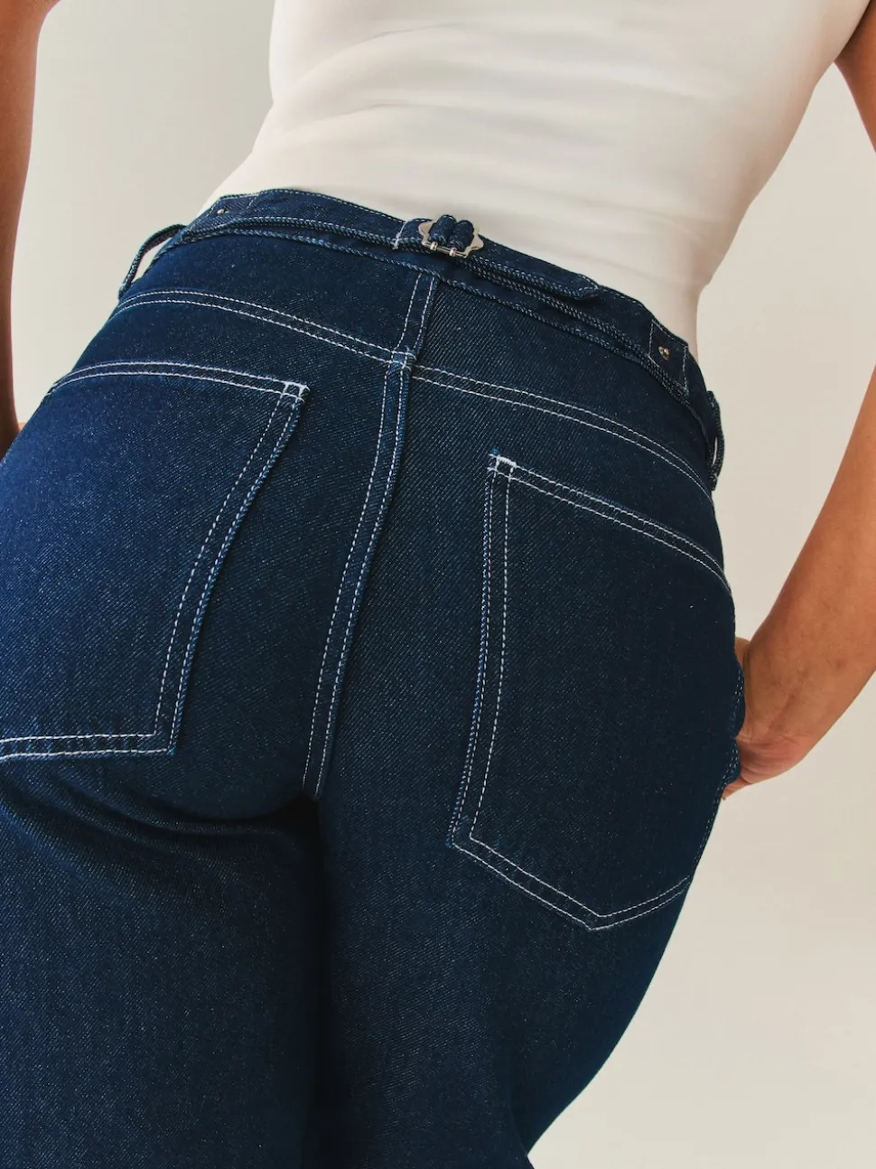 Délavage bleu - Jean retroussé Boyfriend Hourglass Jambe large taille mi-haute
