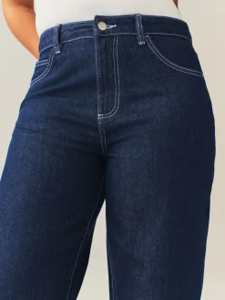 Délavage bleu - Jean retroussé Boyfriend Hourglass Jambe large taille mi-haute