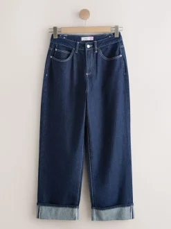 Délavage bleu - Jean retroussé Boyfriend Hourglass Jambe large taille mi-haute