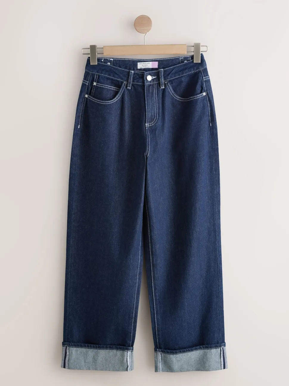 Délavage bleu - Jean retroussé Boyfriend Hourglass Jambe large taille mi-haute