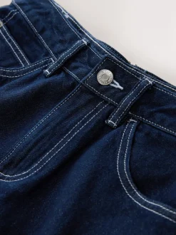 Délavage bleu - Jean retroussé Boyfriend Hourglass Jambe large taille mi-haute