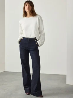 Délavage bleu - Jeans Ample Or à boutons sur le devant