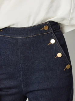 Délavage bleu - Jeans Ample Or à boutons sur le devant