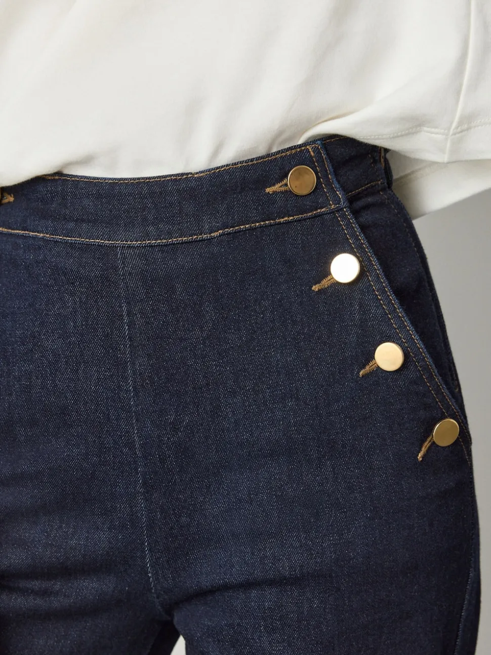 Délavage bleu - Jeans Ample Or à boutons sur le devant