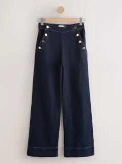 Délavage bleu - Jeans Ample Or à boutons sur le devant