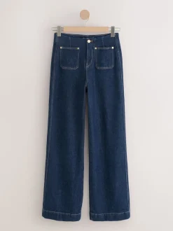 Délavage bleu - N Premium Jean Ample Extensible à poche haute avec poche plaquée