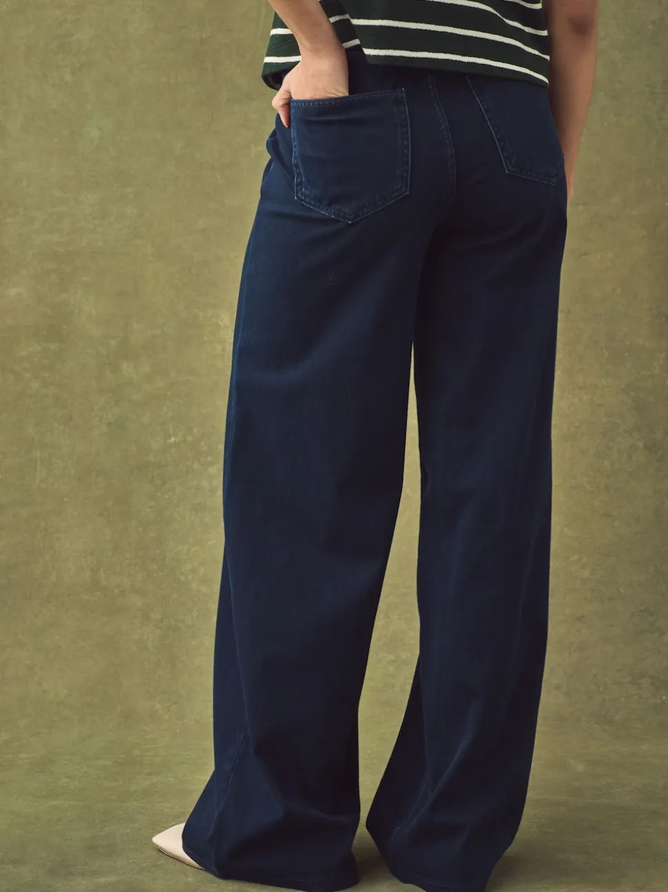 Délavage bleu - Pantalon large en denim de jersey