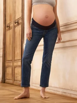 Délavage bleu moyen - Jean de Grossesse Seraphine Underbump Coupe ajustée en tissu bio haut de gamme