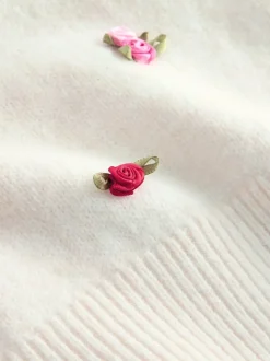 Détail Fleuri Blanc - Haut en maille à manches bouffantes