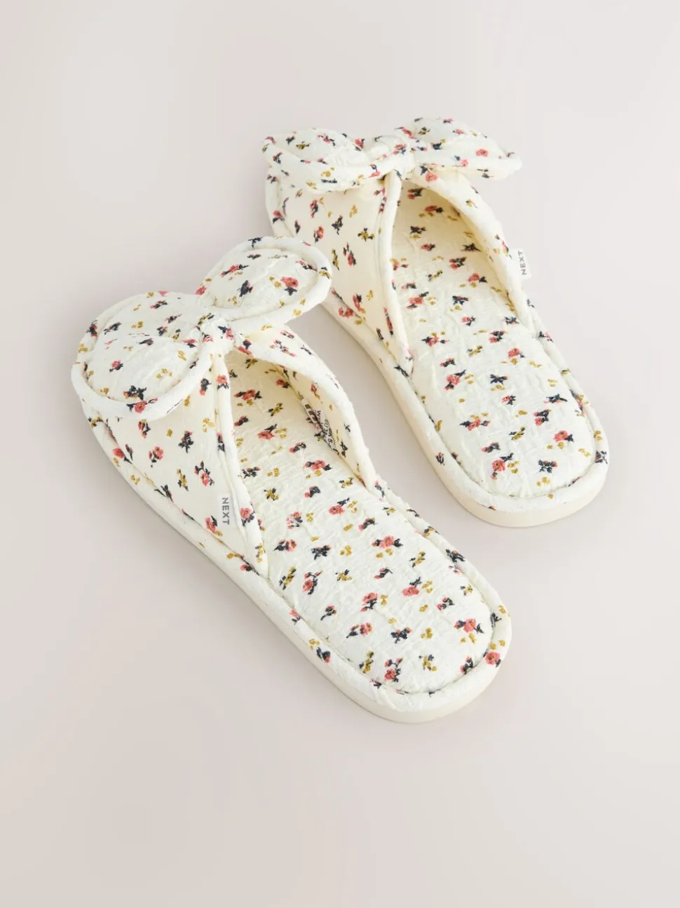 Ecru Floral - Chaussons à glissière avec nœud