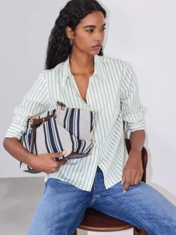 Ecru/Marine - Chemise extensible ajustée Essential à manches longues