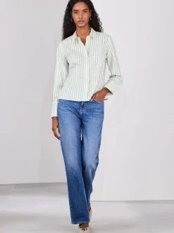 Ecru/Marine - Chemise extensible ajustée Essential à manches longues