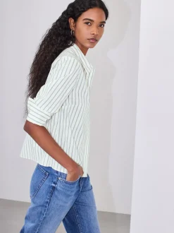 Ecru/Marine - Chemise extensible ajustée Essential à manches longues