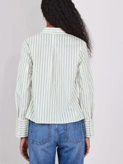 Ecru/Marine - Chemise extensible ajustée Essential à manches longues