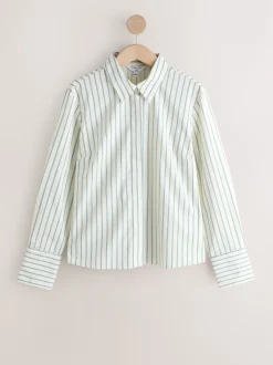 Ecru/Marine - Chemise extensible ajustée Essential à manches longues