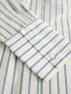 Ecru/Marine - Chemise extensible ajustée Essential à manches longues
